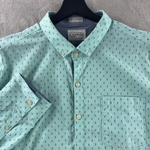 7 Diamonds Button‎ Shirt Mens Size XL Green Micro Print Casual